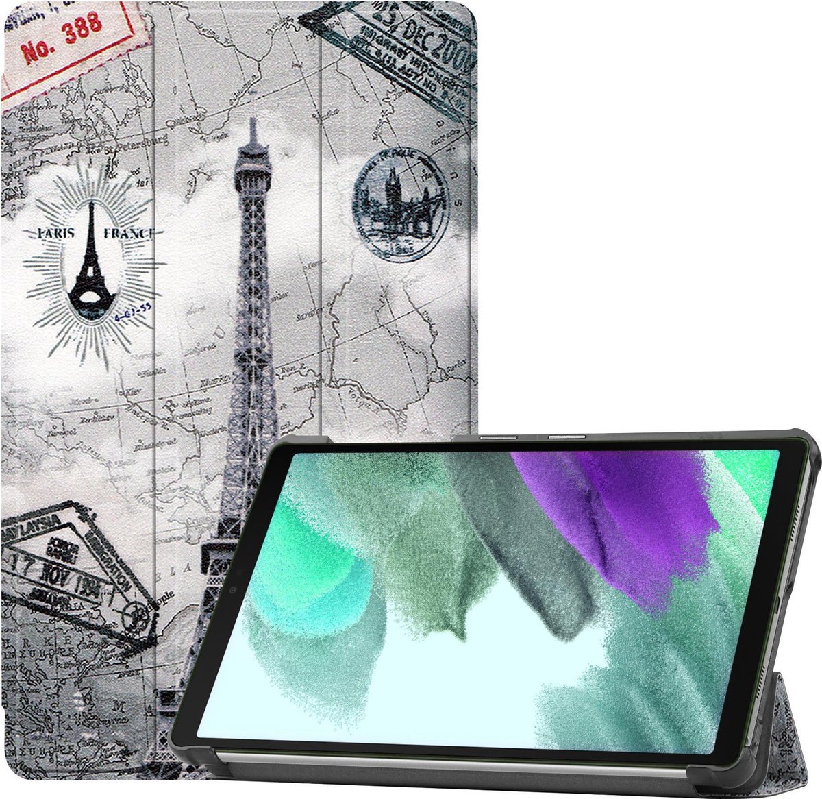 Hoesje Geschikt voor Samsung Galaxy Tab A7 Lite - Dun & Stevig - Trifold Bookcase - Hard Cover - Hardcover Book Case - Tablet Hoes - Eiffeltoren