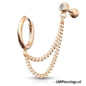 Helix piercing dubbele ketting met oorbel ring gold plated rose kleur