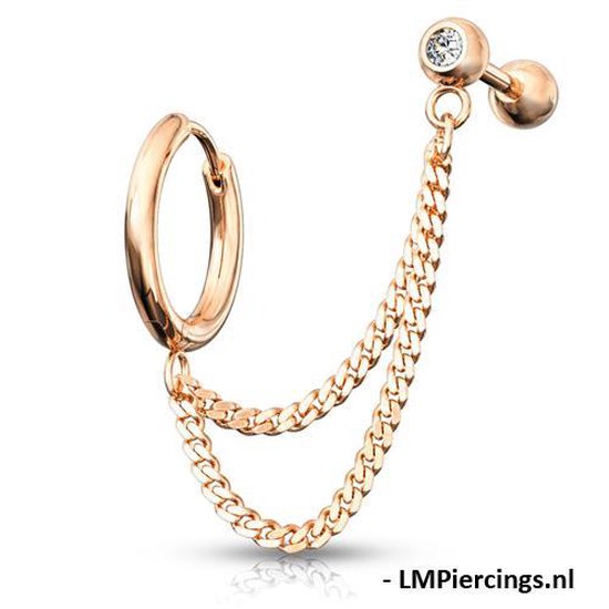 Piercing Helix double chaine avec boucle d'oreille anneau plaqué or couleur  rose | bol.com