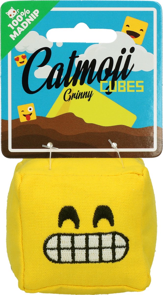 Emoji Cat Cube Grinny (met MadNip) Speelgoed voor katten - Kattenspeelgoed - Kattenspeeltjes