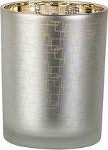 TheeLichthouder Glas - Waxinelichthouder - Labyrinth Goud Wit - ø10cm