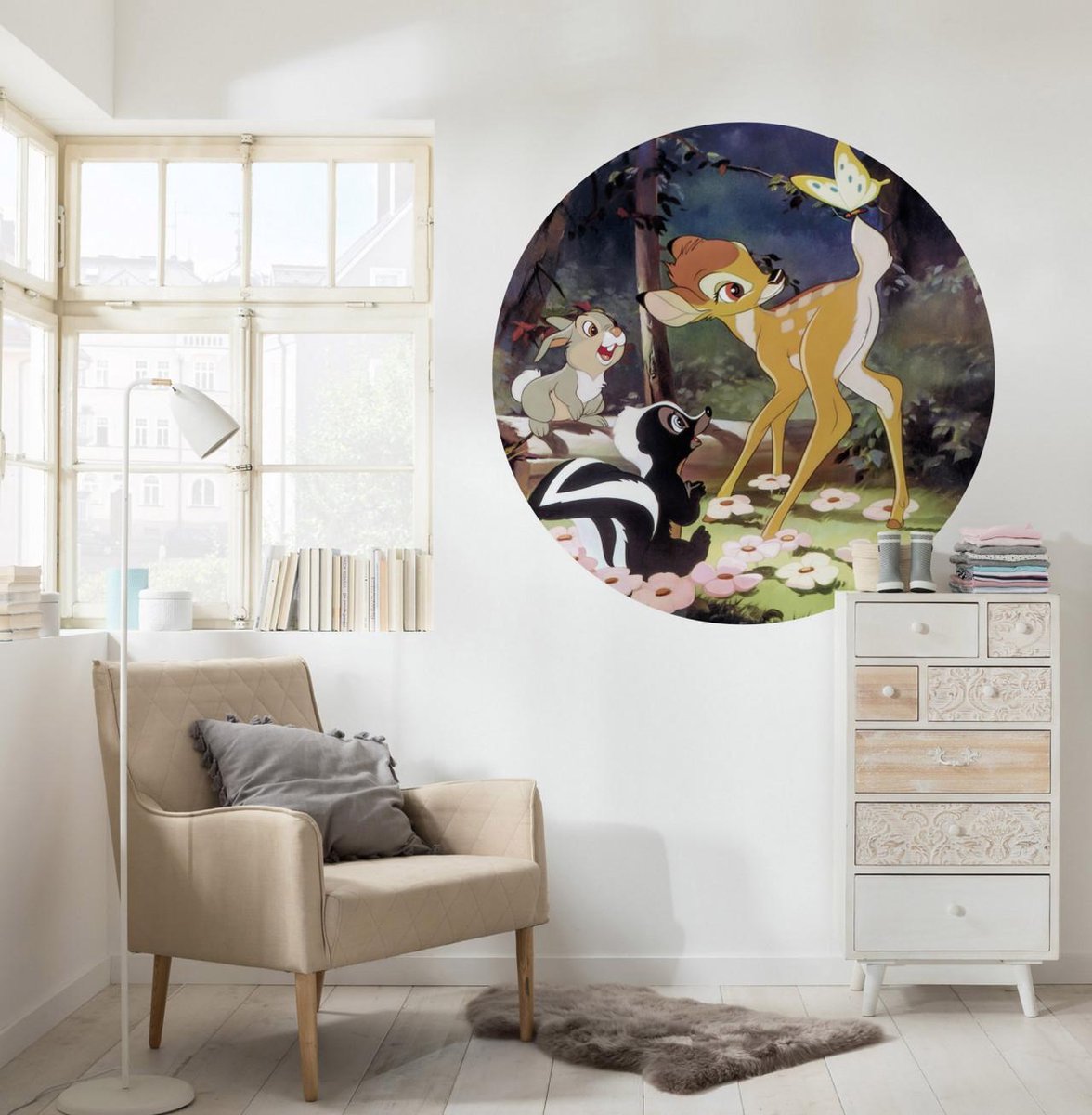 Fotobehang - Bambi Butterfly 125x125cm - Rond - Vliesbehang - Zelfklevend