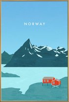 JUNIQE - Poster met kunststof lijst Retro Noorwegen -20x30 /Blauw &