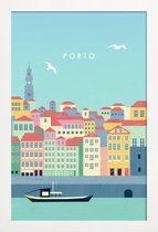 JUNIQE - Poster met houten lijst Porto - retro -13x18 /Kleurrijk