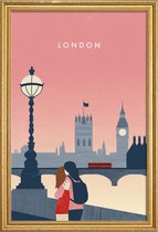 JUNIQE - Poster met houten lijst Londen - retro -40x60 /Rood