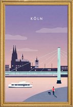 JUNIQE - Poster met houten lijst Keulen - retro -20x30 /Paars