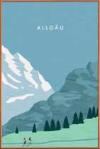 JUNIQE - Poster met kunststof lijst Allgäu - retro -30x45 /Blauw &