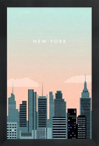 JUNIQE - Poster in houten lijst New York - retro -20x30 /Grijs