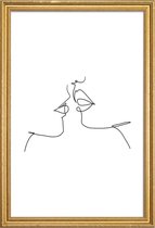 JUNIQE - Poster met houten lijst Oneline Kiss -20x30 /Wit & Zwart