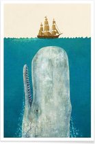 JUNIQE - Poster Walvis kinder-illustratie -60x90 /Blauw & Grijs