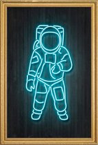 JUNIQE - Poster met houten lijst Neon astronaut -40x60 /Kleurrijk