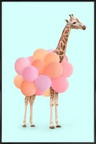 JUNIQE - Poster in kunststof lijst Party Giraffe -20x30 /Oranje & Roze