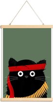 JUNIQE - Posterhanger Cat - Rambo -20x30 /Groen & Zwart