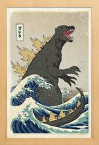 JUNIQE - Poster in houten lijst The Great Godzilla off Kanagawa -30x45
