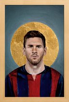 JUNIQE - Poster met houten lijst Football Icon - Lionel Messi -13x18