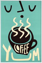 JUNIQE - Poster met kunststof lijst Yum Coffee -13x18 /Turkoois