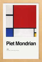 JUNIQE - Poster met houten lijst Mondrian - Composition with Red, Blue