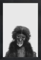 JUNIQE - Poster met houten lijst Bonobo Classic -13x18 /Wit & Zwart