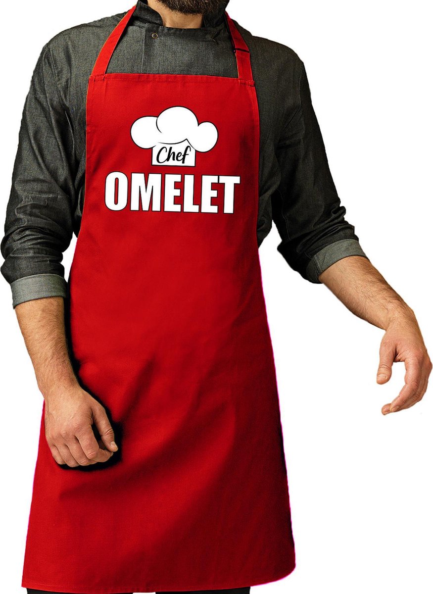 Chef omelet schort / keukenschort rood heren