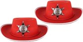 2x stuks rode vilt cowboyhoed voor kinderen - carnaval verkleed hoeden