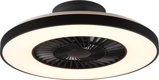 LED Plafondlamp met Ventilator - Plafondventilator - Torna Halma - 40W - Aanpasbare Kleur - Afstandsbediening - Dimbaar - Rond - Mat Zwart - Kunststof