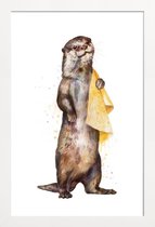 JUNIQE - Poster in houten lijst Otter illustratie -40x60 /Bruin & Geel