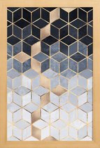 JUNIQE - Poster in houten lijst Soft Blue Gradient Cubes -30x45 /Blauw