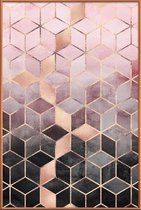 JUNIQE - Poster met kunststof lijst Pink Grey Gradient Cubes -13x18