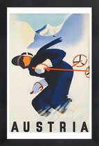 JUNIQE - Poster in houten lijst Vintage Oostenrijk skiën -30x45 /Blauw