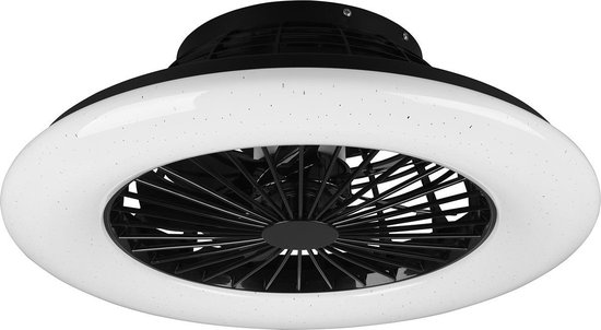 LED Plafondlamp met Ventilator - Plafondventilator - Torna Romina - 30W - Aanpasbare Kleur - Afstandsbediening - Dimbaar - Rond - Mat Zwart - Kunststof