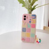 Kleur klein roosterpatroon siliconen beschermhoes voor iPhone 11 (roze)