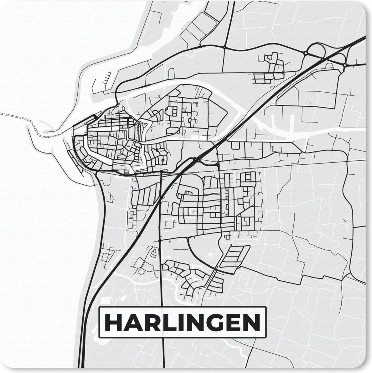 Muismat 20x20 cm - Mousepad Stadskaart - Harlingen - Grijs - Wit - Muismatten