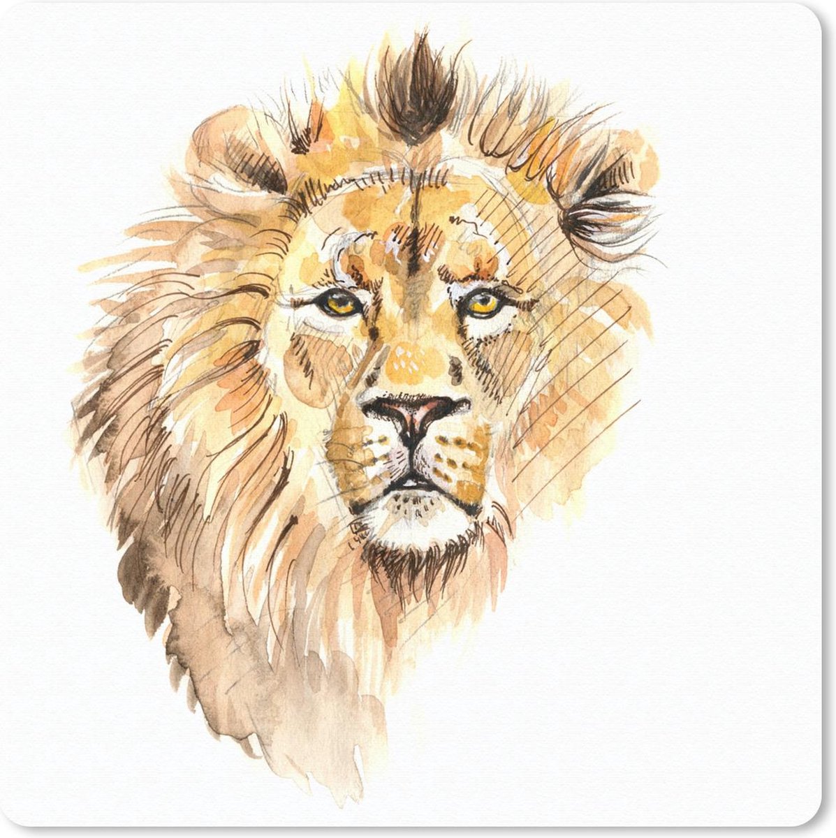 Muismat 30x30 cm - Mousepad Illustratie - Leeuw - Bruin - Muismatten
