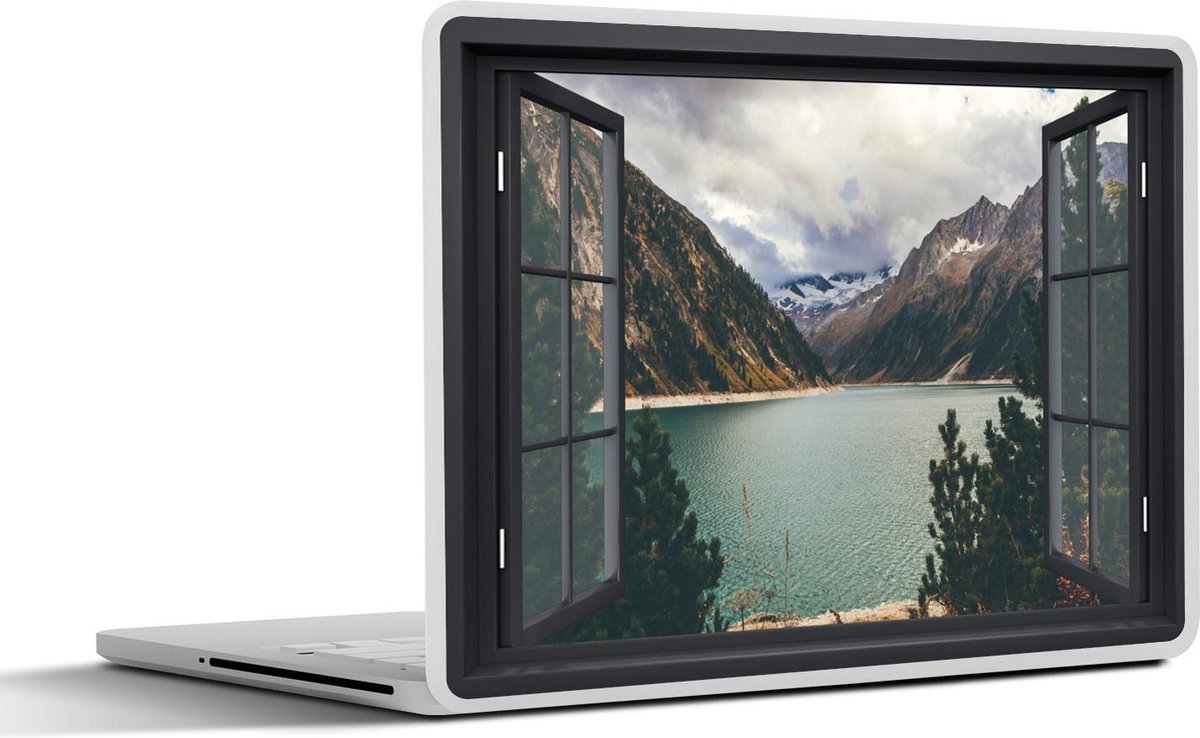 Laptop sticker - 17.3 inch - Doorkijk - Berg - Meer - 40x30cm - Laptopstickers - Laptop skin - Cover