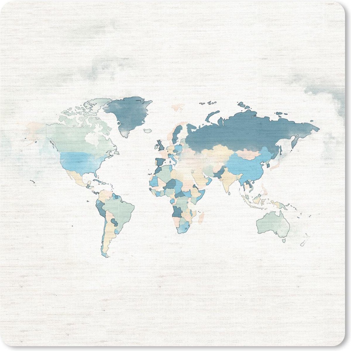 Muismat 30x30 cm - Mousepad Wereldkaart - Kleuren - Wit - Muismatten