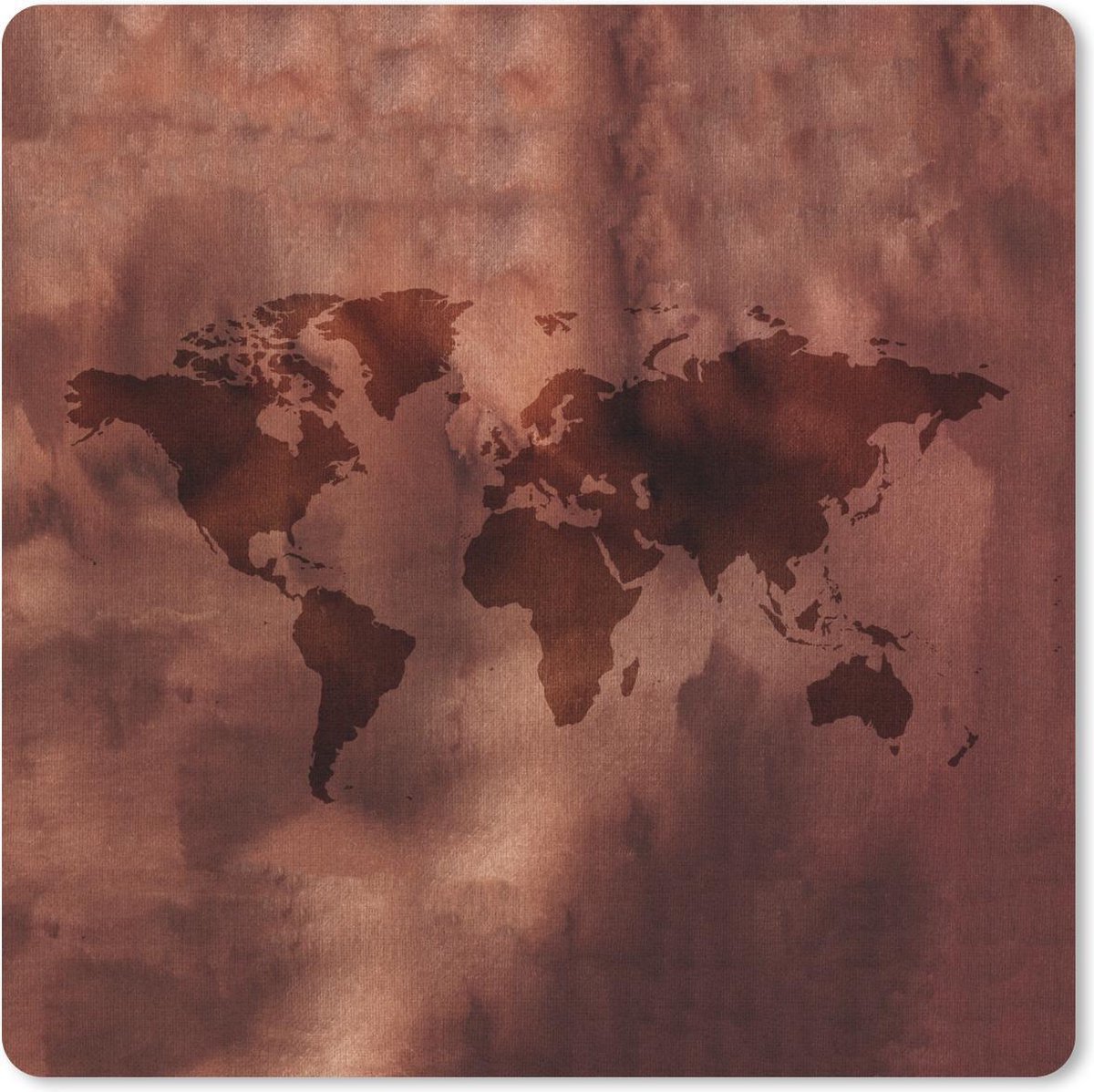 Muismat 20x20 cm - Mousepad Wereldkaart - Bruin - Rood - Muismatten