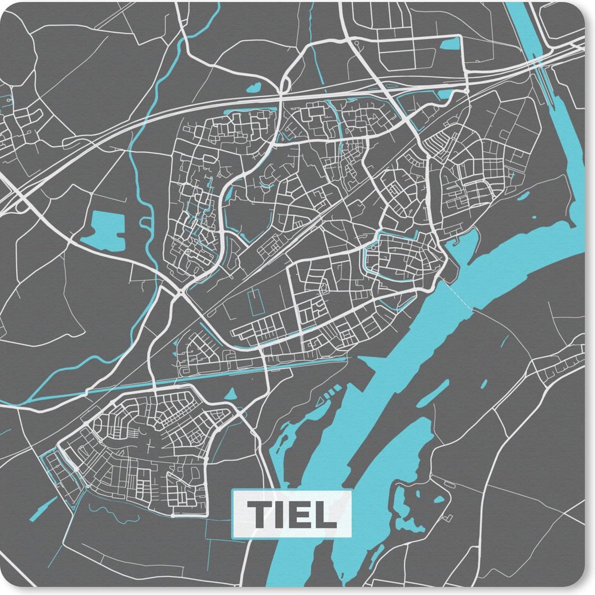 Muismat 30x30 cm - Mousepad Plattegrond - Tiel - Grijs - Blauw - Muismatten - Stadskaart