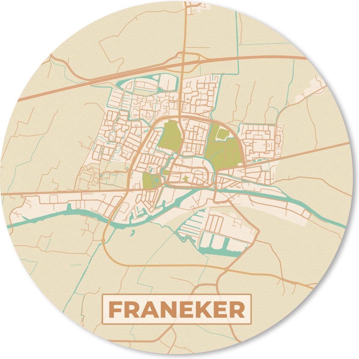 Muismat - Mousepad - Rond - Plattegrond - Franeker - Vintage - 20x20 cm - Ronde muismat