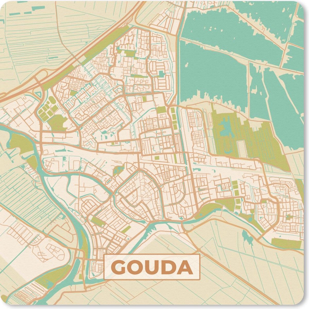 Muismat 20x20 cm - Mousepad Kaart - Gouda - Vintage - Muismatten