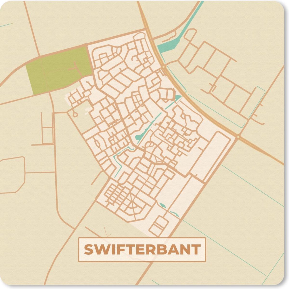Muismat 20x20 cm - Mousepad Plattegrond - Swifterbant - Vintage - Muismatten - Stadskaart