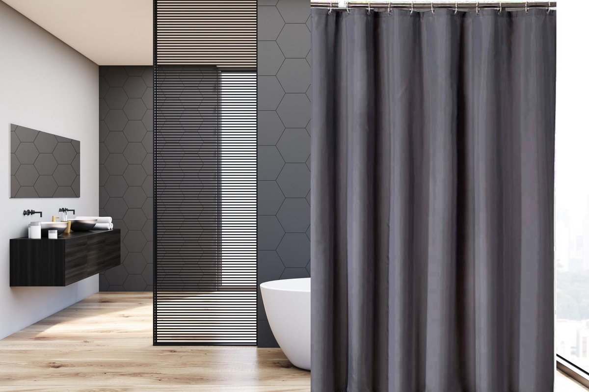 Douchegordijn 120x180 anti schimmel polyester badkamer douchegordijn wasbaar met 12 ringen | Grijs