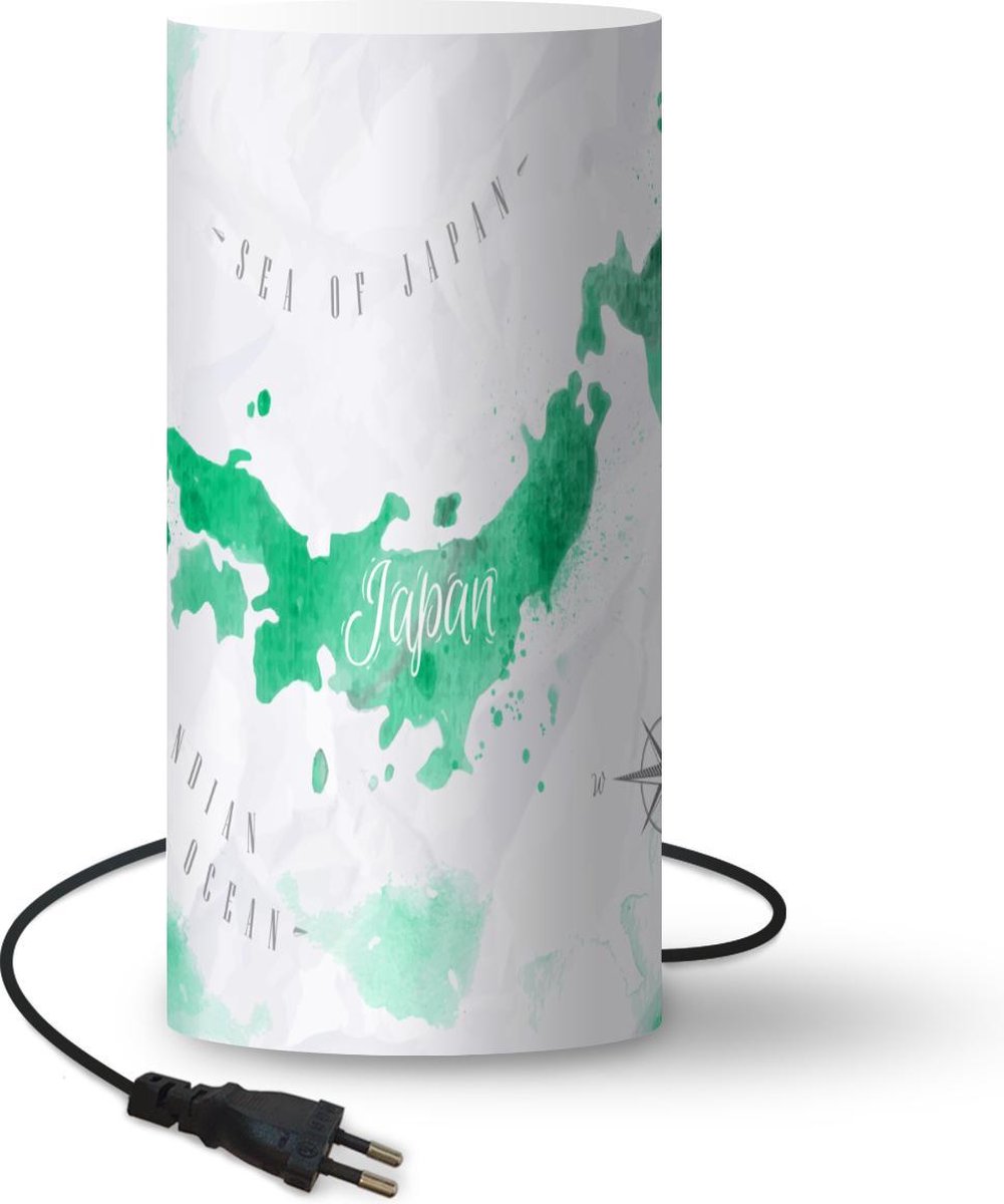Lamp - Nachtlampje - Tafellamp slaapkamer - Wereldkaart - Groen - Windroos - 33 cm hoog - Ø15.9 cm - Inclusief LED lamp