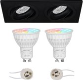 Mi-Light MiBoxer - LED Spot Set GU10 - Smart LED - Wifi LED - Slimme LED - 4W - RGB+CCT - Aanpasbare Kleur - Dimbaar - Pragmi Borny Pro - Inbouw Rechthoek Dubbel - Mat Zwart - Kantelbaar - 17