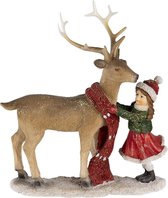 Clayre & Eef Beeld  Rendier 18*8*21 cm Bruin Rood Kunststof Kerstdecoratie beeld decoratie  Decoratieve Accessoires