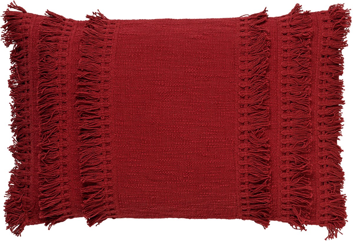 Dutch Decor FARA - Sierkussen 40x60 cm - 100% katoen - met franjes - Merlot - rood - Inclusief binnenkussen - Luxe kussens voor woonkamer & bank