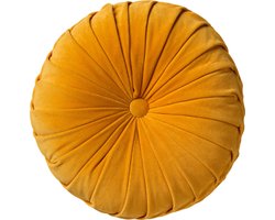 Dutch Decor - KAJA - sierkussen Ø40 cm - rond - velvet - Golden Glow - geel
