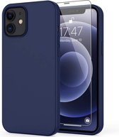 Solid hoesje Geschikt voor: iPhone 11 Pro Soft Touch Liquid Silicone Flexible TPU Rubber - Oxford Blauw  + 1X Screenprotector Tempered Glass