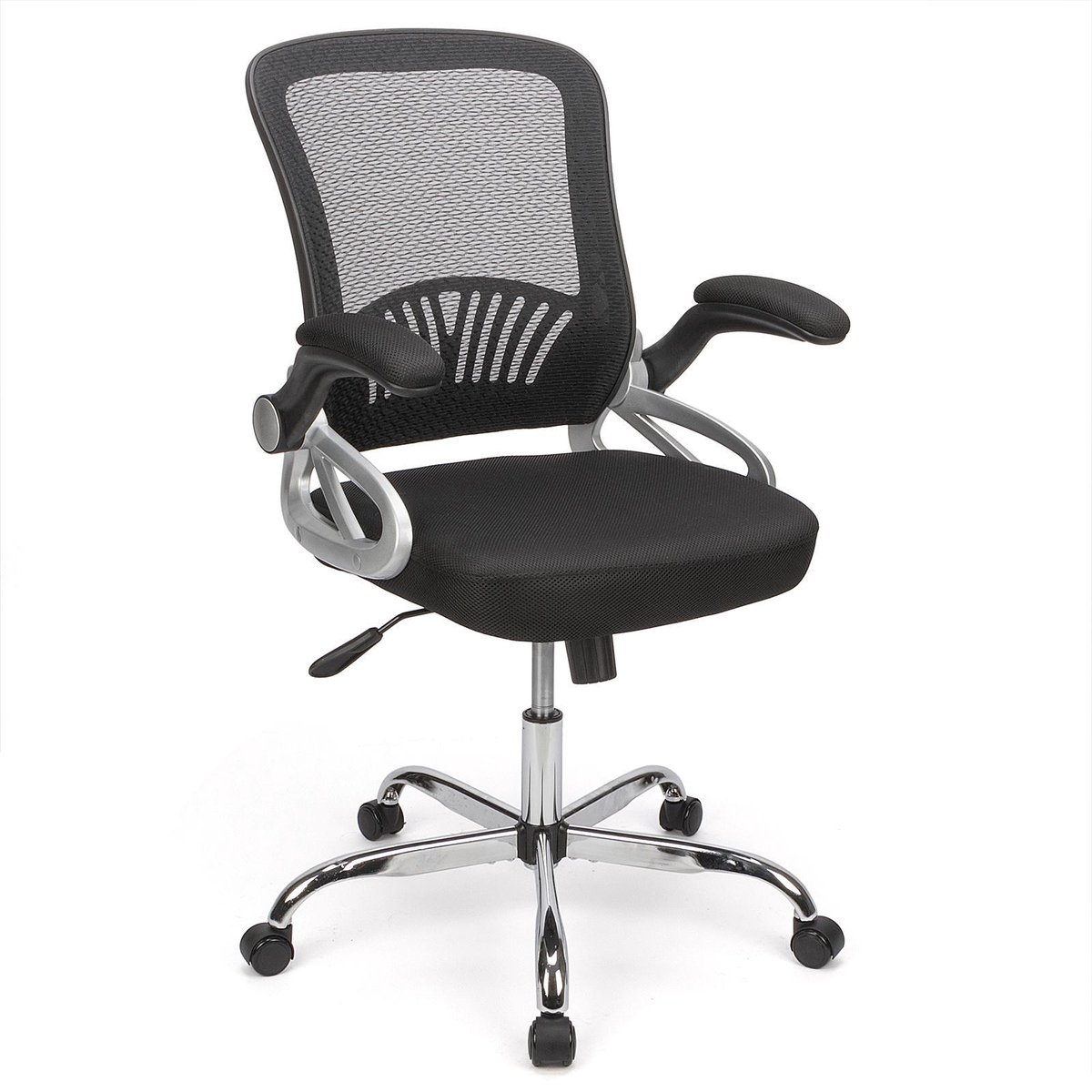 Luxe Ergonomische Bureaustoel - Opklapbare Armleuning - Mesh - Zwart - Comfort Foam