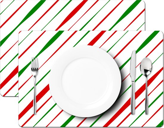 Set de table - Napperons en plastique - Motifs - Noël - Rayures - 45x30 cm - 6 pièces - Résistant à la chaleur - Antidérapant - Sous-couche - Amovible