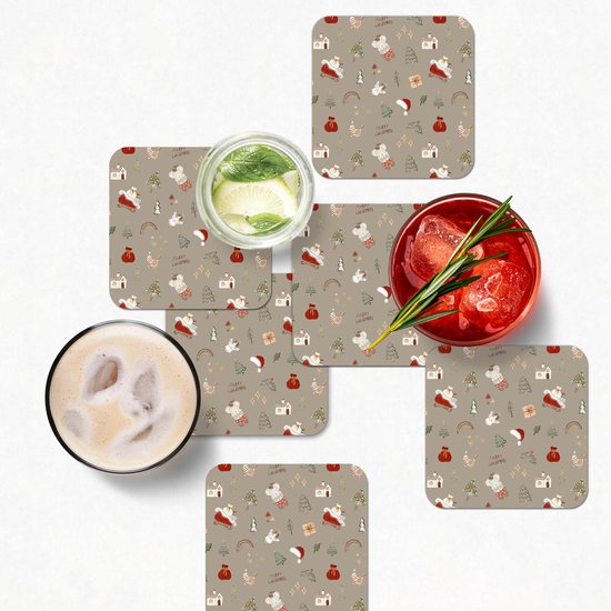 Sous-verres verres pour verres - Noël - Motifs - Sapin de Noël - Animaux - Fêtes - 10x10 cm - Sous-verres en verre - 6 pièces - Décoration de table de Noël - Décoration de table de Noël - Décoration de table